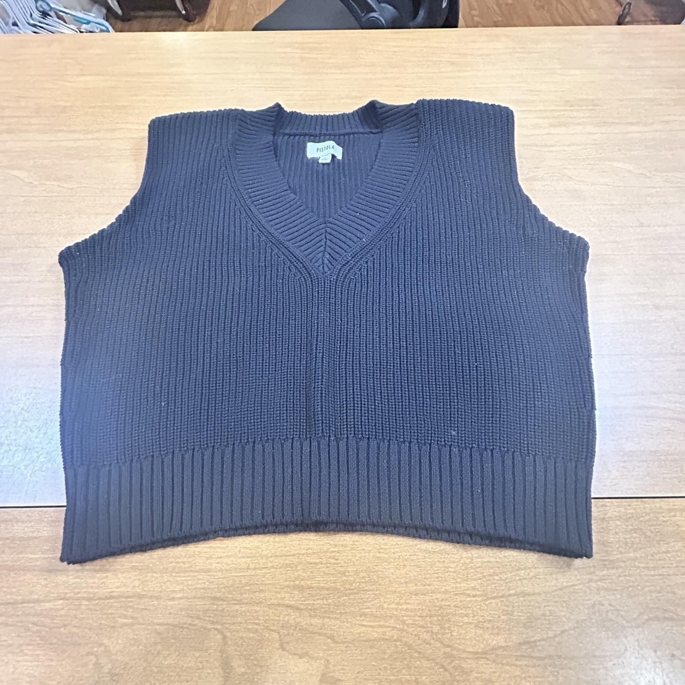 Pistola Sweater Vest Womens Small Blue 100% Cotton Chunky Knit V Neck Sleeveless